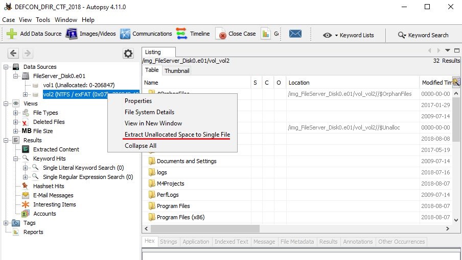 Extract unallocated space into single file